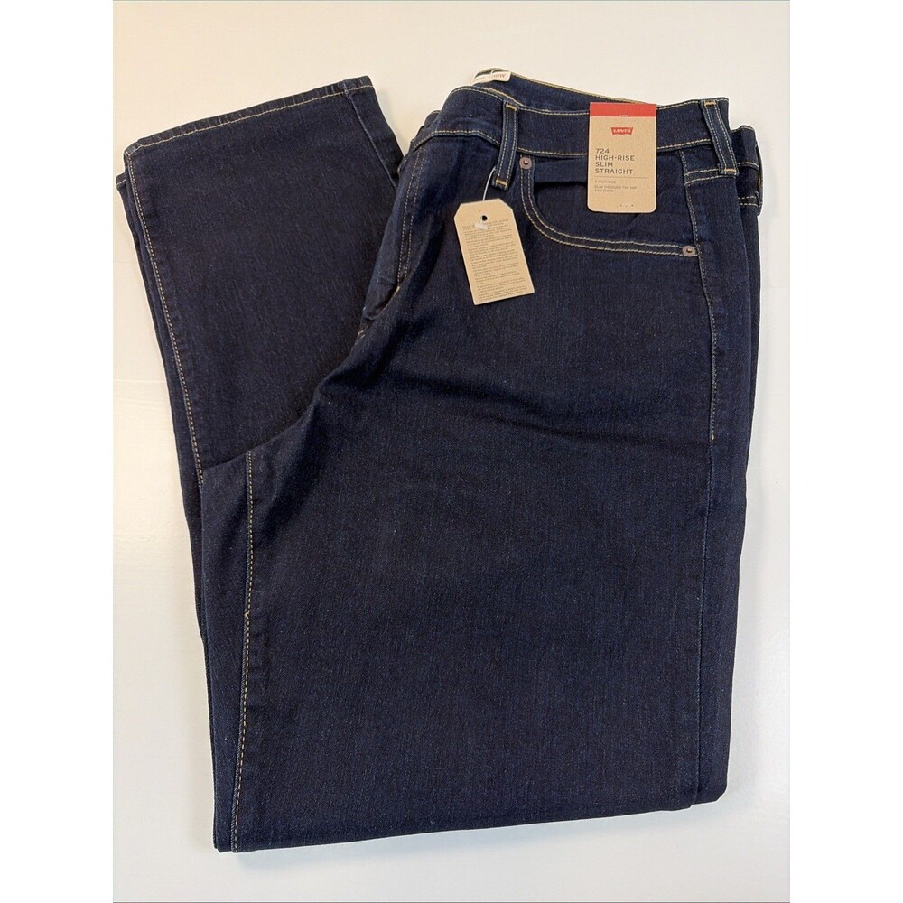 Levi's 724 High Rise Slim Straight Dark Blue Rinse Jeans Women's Size 18W